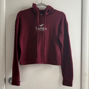 Hollister Cotton Women's Burgundy Waffle-Knit Cropped Preppy Hoodie SZ XS